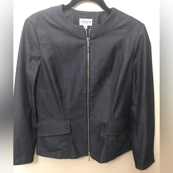 J'ENVIE New York Front Zipper Two Pockets Jacket Blazer Cotton Blend. Size 8 - Picture 3 of 14